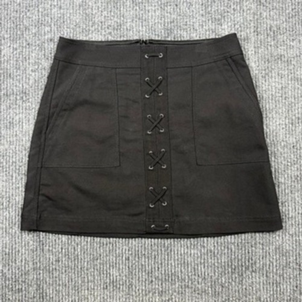 Express Black Lace Up Front Mini Skirt Size 6 Cotton Blend Utility Pockets
